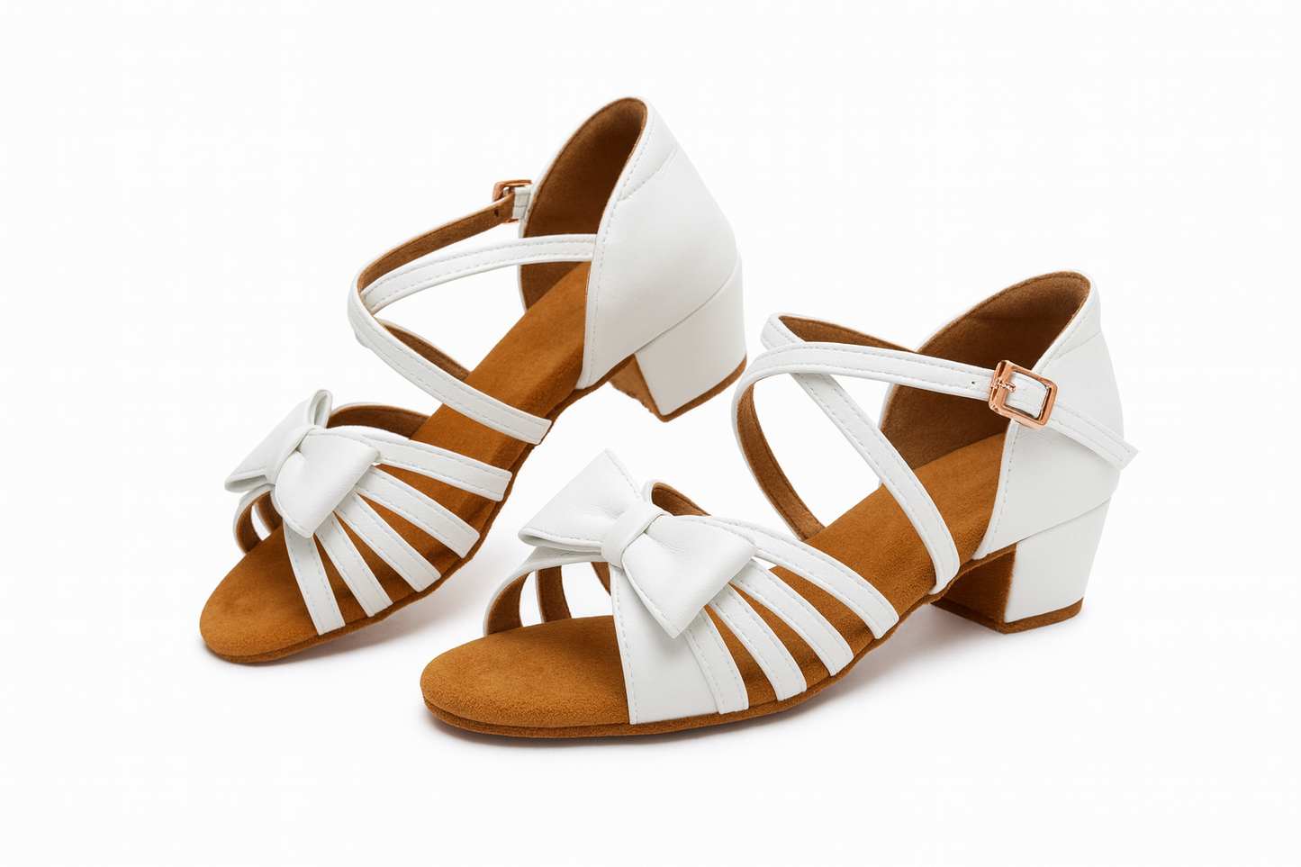 White Elegant Heel Dance Shoes with Bow – Ballroom & Latin Practice & Competition Shoes
