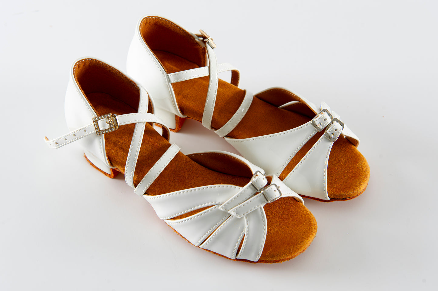 White Low Heel Dance Shoes with Double Bow – Ballroom & Latin Practice & Competition Shoes