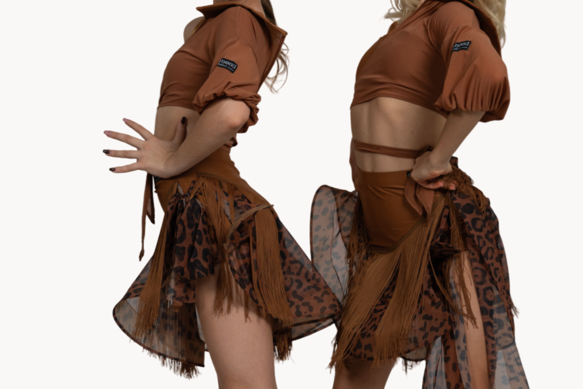 Off-Shoulder Top And Fringe Dance Skirt SET 3 in 1