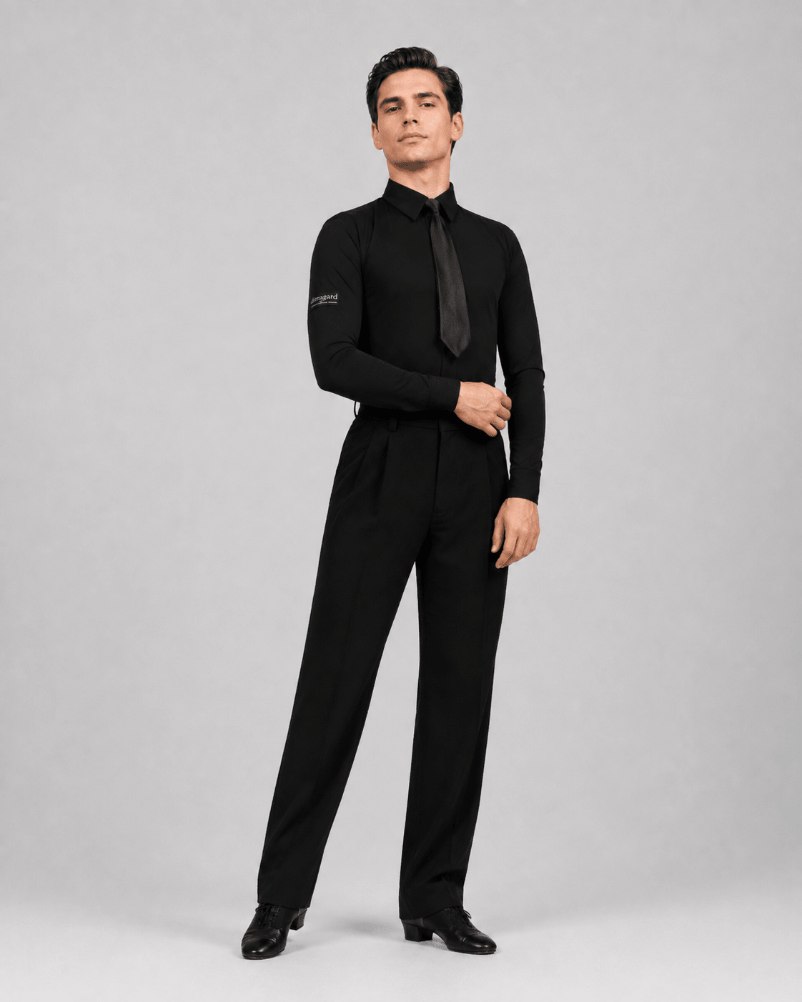 Men’s Black Ballroom Dance Training Shirt Bodysuit with Tie M001 | Diamond Fashion sporta deju apģērbs – competition SETs | Diamond Fashion SIA