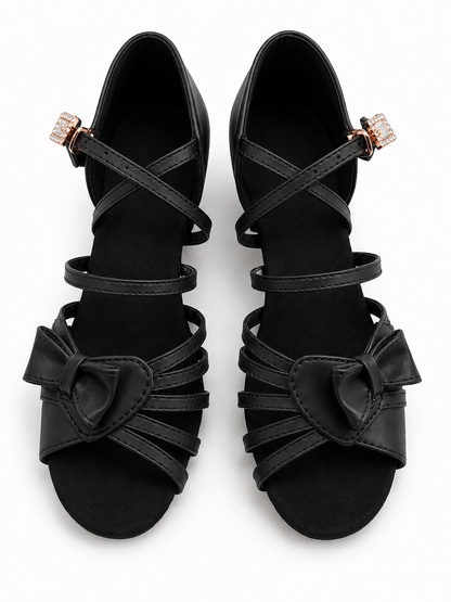 Black Low Heel Dance Shoes with Bow Ballroom & Latin Practice & Competition