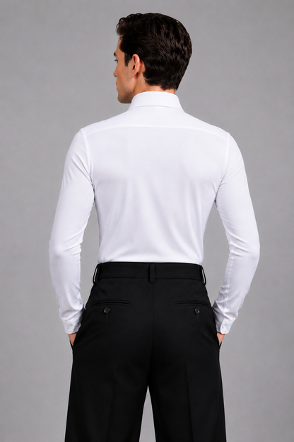 Men’s White Ballroom Dance Shirt Bodysuit – Black Tie Gift Included M001 | Diamond Fashion