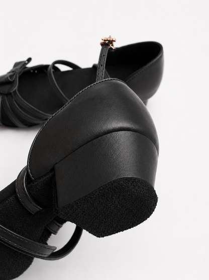 Black Low Heel Dance Shoes with Bow Ballroom & Latin Practice & Competition