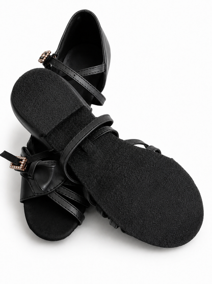 Black Low Heel Dance Shoes with Bow Ballroom & Latin Practice & Competition
