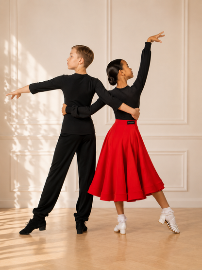 Ballroom Standard Training Skirt | 360° Full Circle | Red | Diamond Fashion