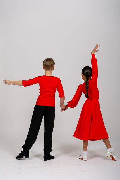 Black boys’ and men’s ballroom dance shirt and trousers set, professional Latin competition outfit – Diamond Fashion
