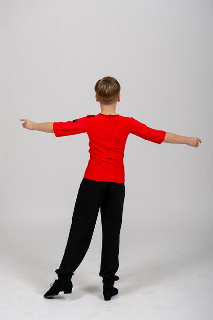red Black boys’ and men’s ballroom dance shirt and trousers set, professional Latin competition outfit – Diamond Fashion