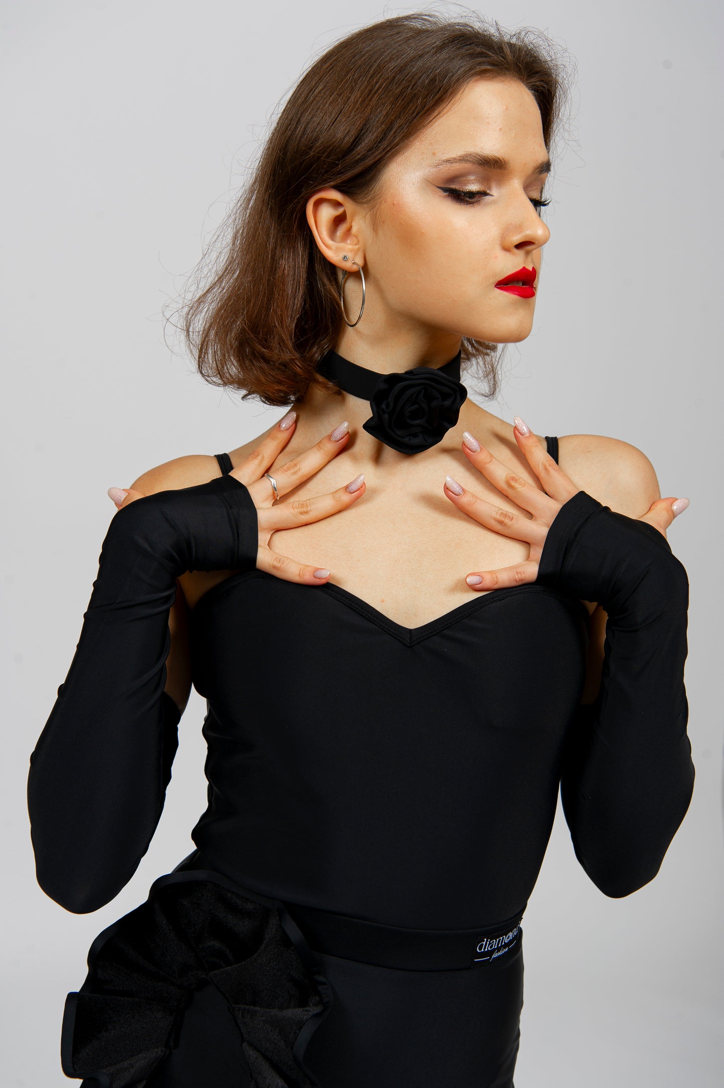 Latin & Ballroom Dance Choker with Elegant Flower | Diamond Fashion