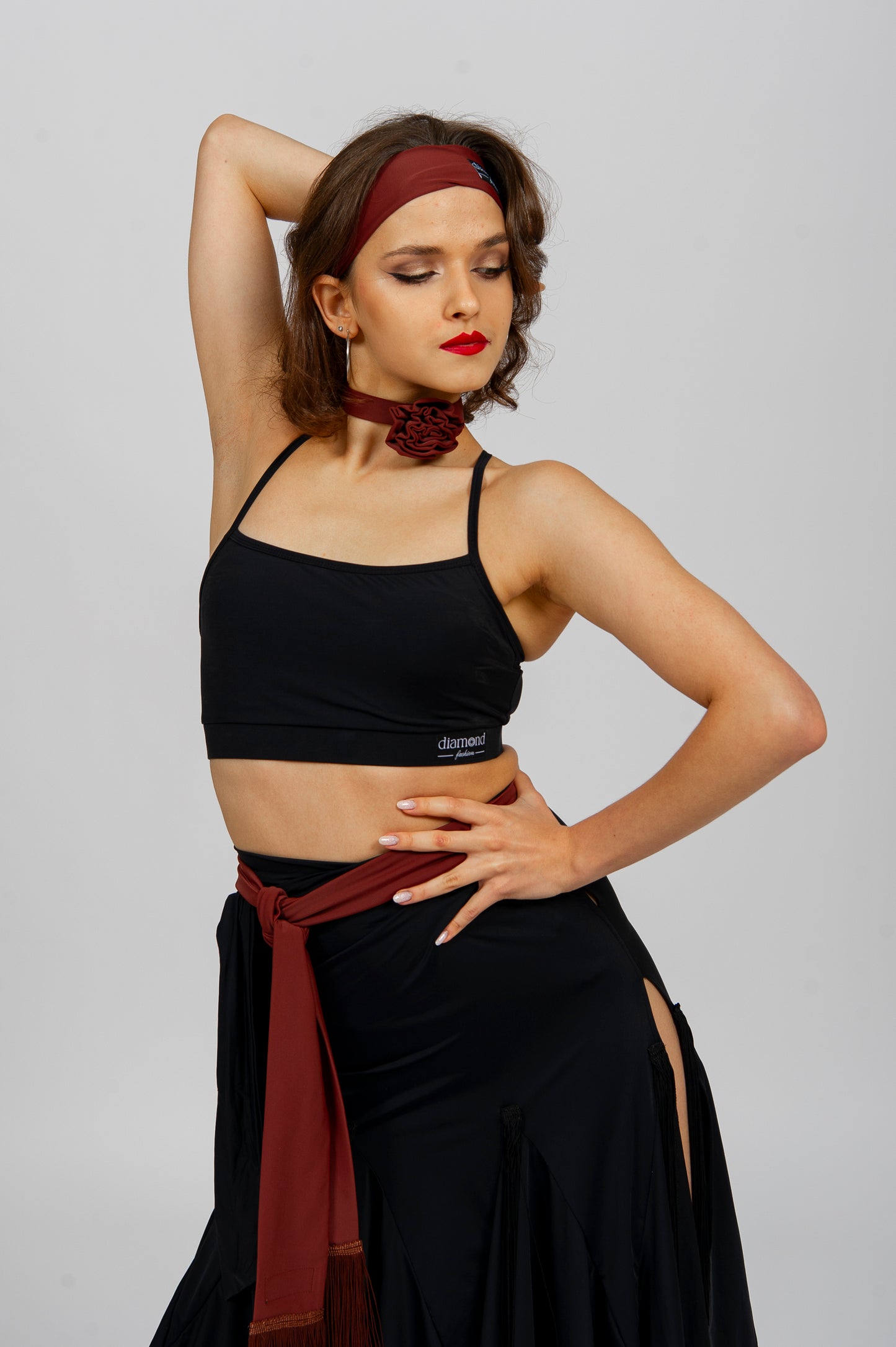 Latin & Ballroom Dance Choker with Elegant Flower | Diamond Fashion
