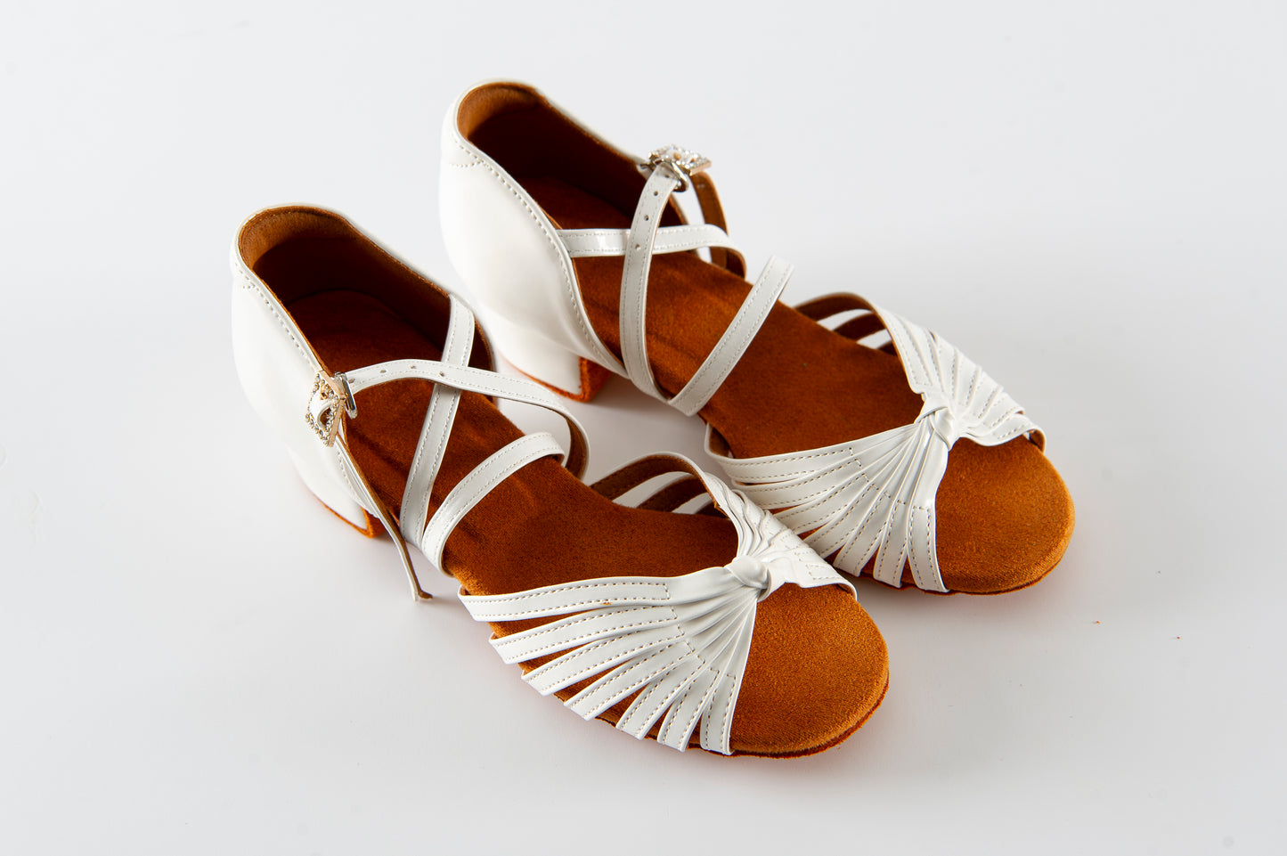 White Low Heel Dance Shoes with Cross Straps – Girls’ Ballroom & Latin Practice Shoes