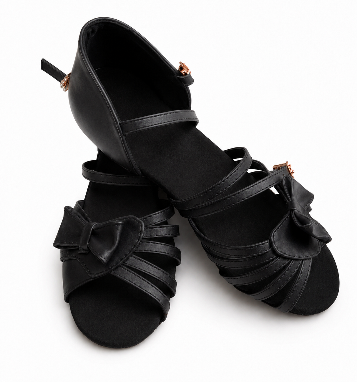 Black Low Heel Dance Shoes with Bow Ballroom & Latin Practice & Competition