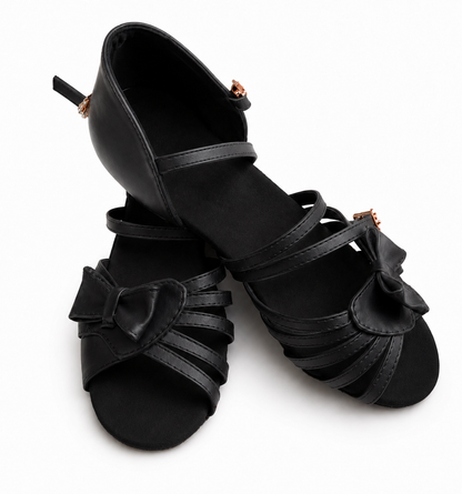 Black Low Heel Dance Shoes with Bow Ballroom & Latin Practice & Competition