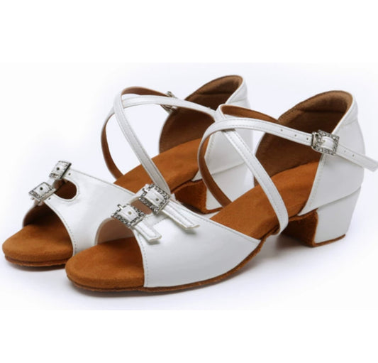 White Low Heel Dance Shoes with Double Bow – Ballroom & Latin Practice & Competition Shoes