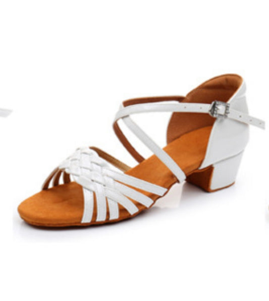 White Low Heel Dance Shoes with Braided Front – Ballroom & Latin Practice & Competition Shoes