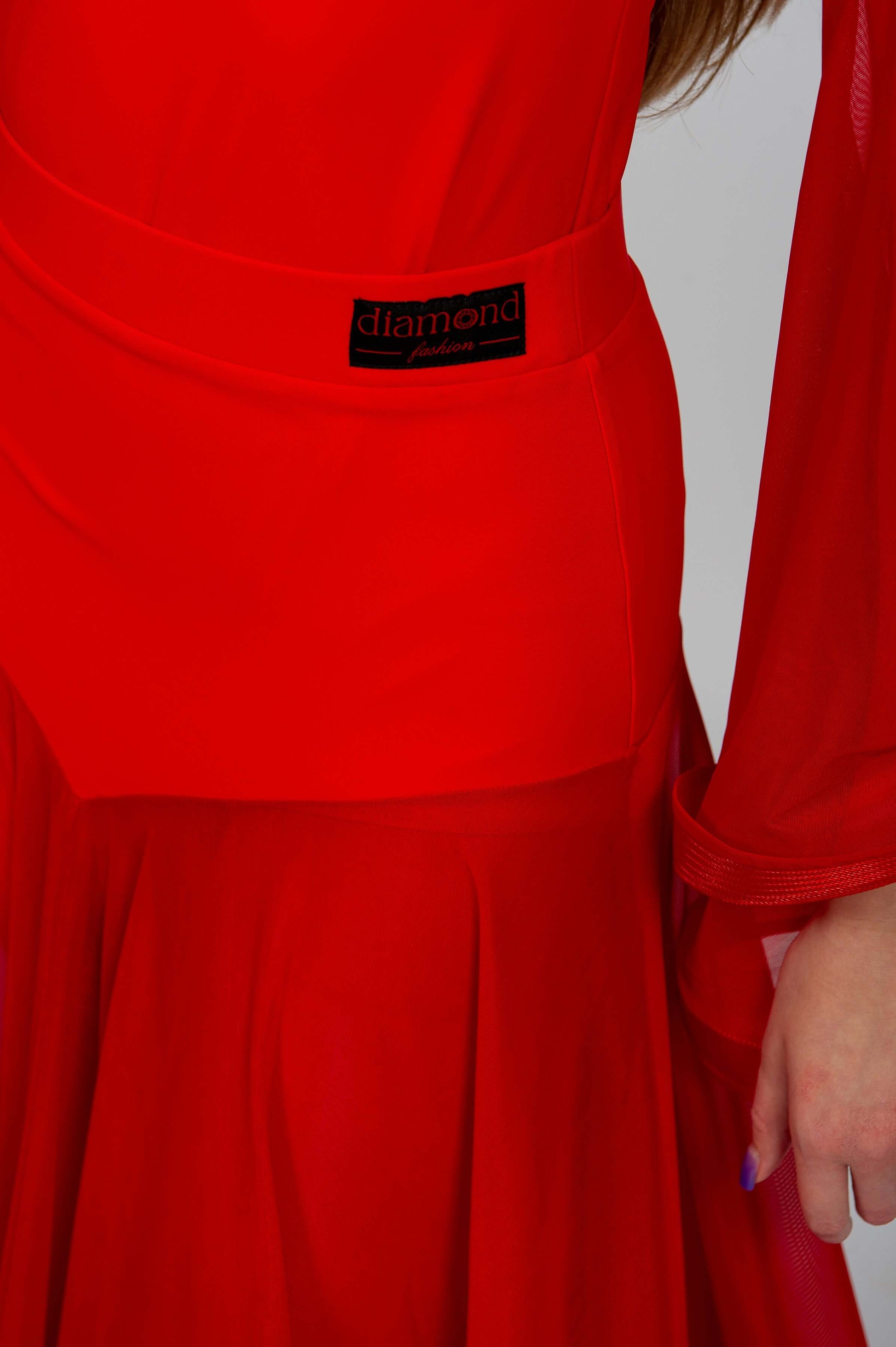 Red Diamond Fashion dance training shorts on mannequin, comfortable fit for training and wearing under dresses, white background
