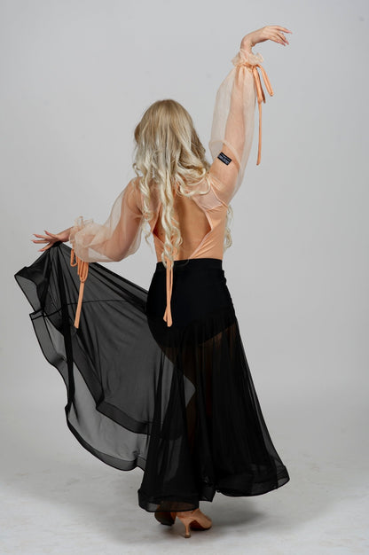 Ballroom Latin Dance Bodysuit Organza Puff Sleeves 205 sporta deju apģērbs – bodysuit | Diamond Fashion SIA