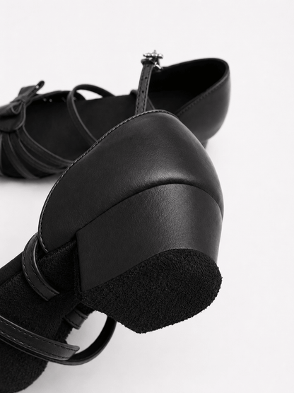 Black Low Heel Dance Shoes with Bow Ballroom & Latin Practice & Competition sporta deju apģērbs – Kids’ Latin Ballroom Dance Shoes | Diamond Fashion SIA