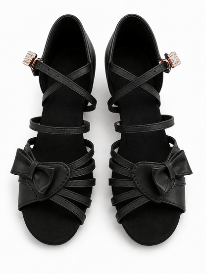 Black Low Heel Dance Shoes with Bow Ballroom & Latin Practice & Competition sporta deju apģērbs – Kids’ Latin Ballroom Dance Shoes | Diamond Fashion SIA