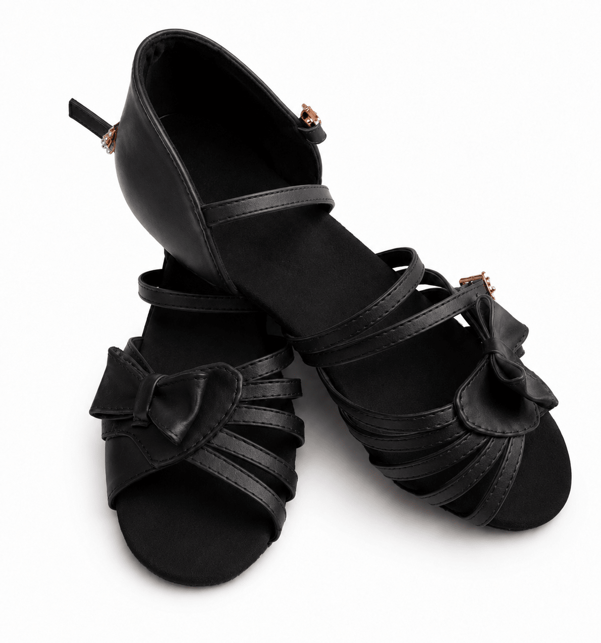 Black Low Heel Dance Shoes with Bow Ballroom & Latin Practice & Competition sporta deju apģērbs – Kids’ Latin Ballroom Dance Shoes | Diamond Fashion SIA