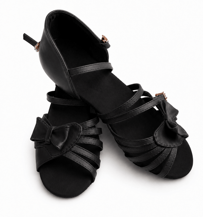Black Low Heel Dance Shoes with Bow Ballroom & Latin Practice & Competition sporta deju apģērbs – Kids’ Latin Ballroom Dance Shoes | Diamond Fashion SIA