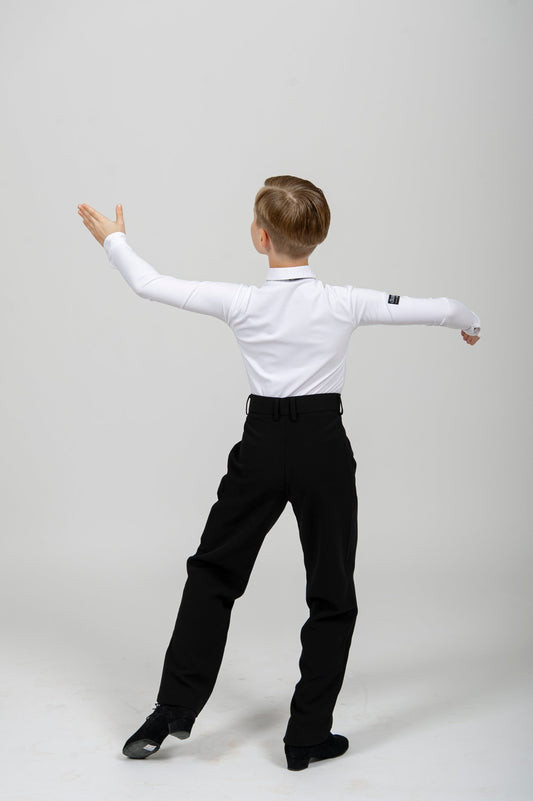 Boys Ballroom Shirt Bodysuit “G24102223” White with Tie | Diamond Fashion sporta deju apģērbs – competition SETs | Diamond Fashion SIA