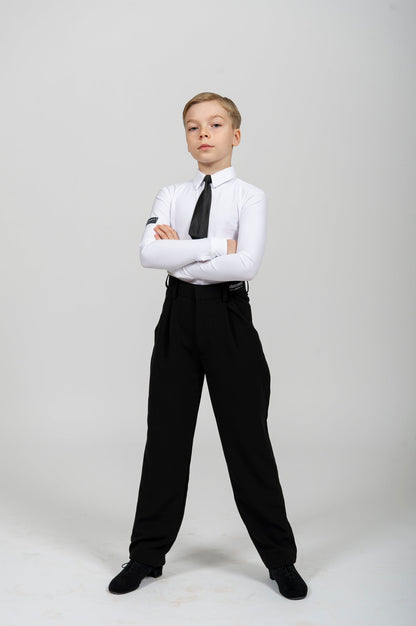 Boys Ballroom Shirt Bodysuit “G24102223” White with Tie | Diamond Fashion sporta deju apģērbs – competition SETs | Diamond Fashion SIA