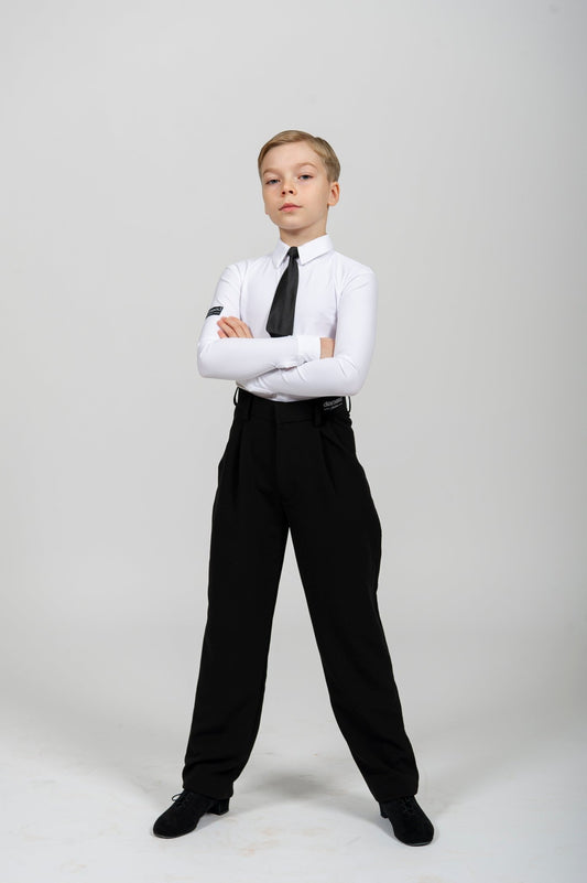 Boys Ballroom Shirt Bodysuit “G24102223” White with Tie | Diamond Fashion sporta deju apģērbs – competition SETs | Diamond Fashion SIA
