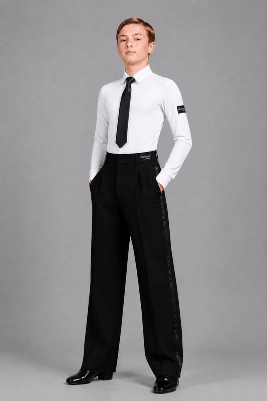 Boy’s Black Ballroom Dance Competition Trousers | Standard Ballroom| Diamond Fashion sporta deju apģērbs – Trousers | Diamond Fashion SIA