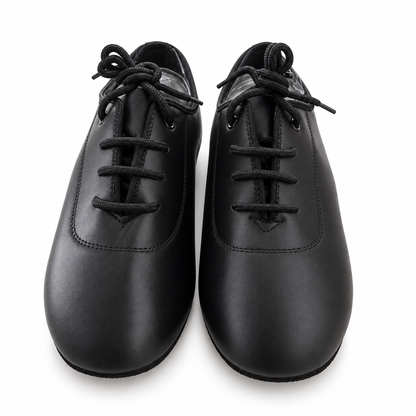 Boys’ smooth black lace-up dance shoes for Latin and Standard ballroom dancing.