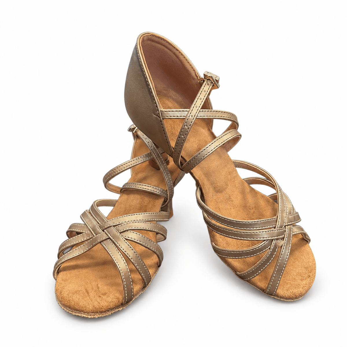 Latin dance shoes in elegant satin with a high heel. Designed for competitions and practice, offering stability and comfort.