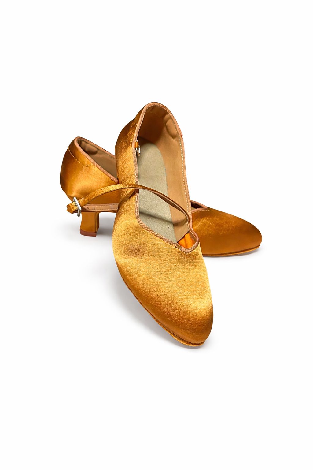 Standard ballroom dance shoes in white and brown with four point five centimeter heel