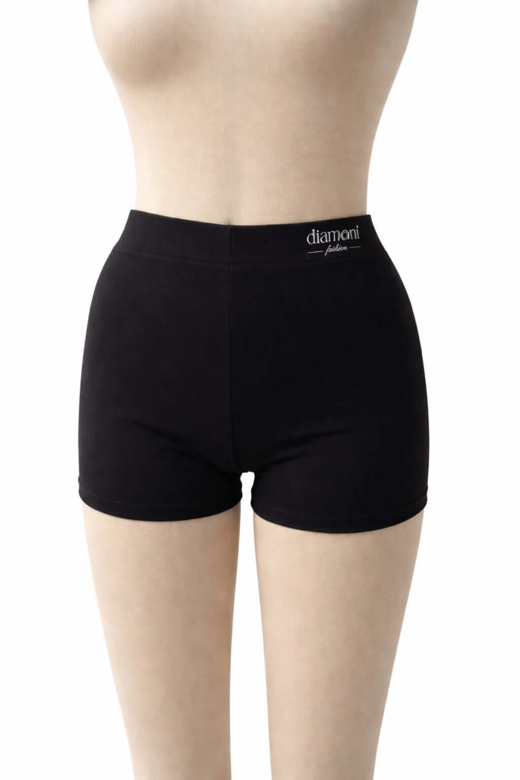 Black Diamond Fashion dance training shorts on mannequin, suitable for wearing under dresses and skirts, white background