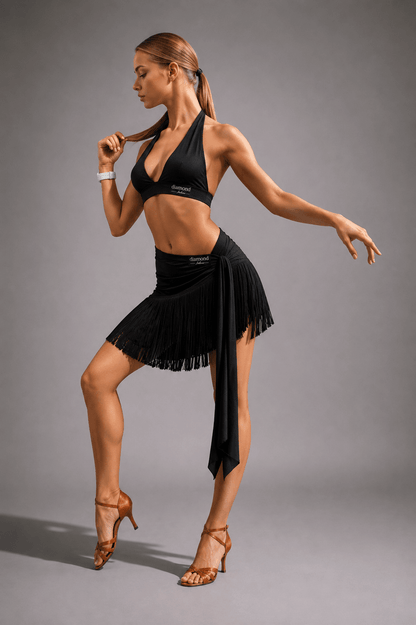 Diamond Fashion Latin Dance Set with Fringe Skirt, Adjustable Top & Wrist Accessories sporta deju apģērbs – Skirt | Diamond Fashion SIA