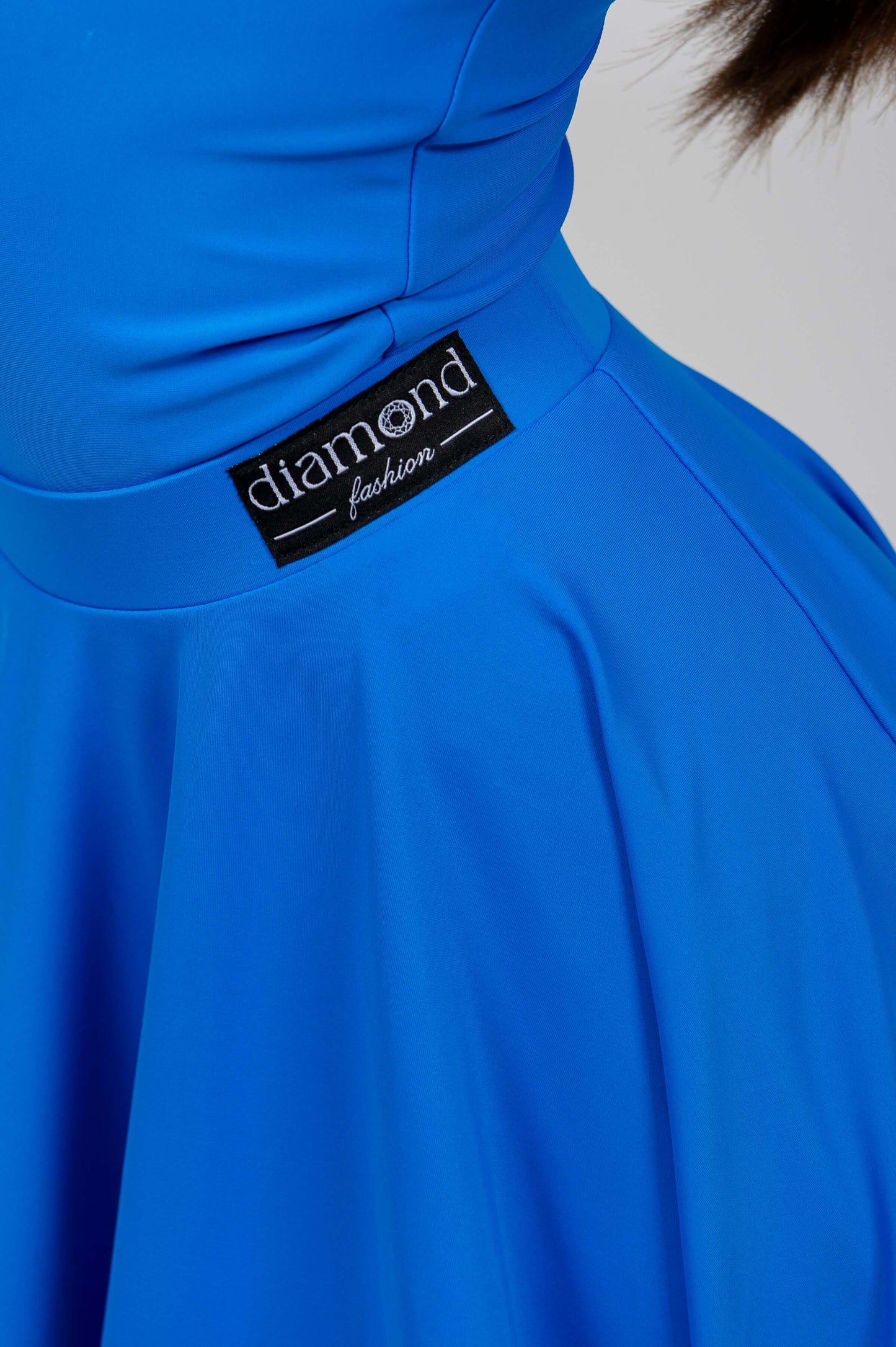 Juvenile ballroom competition dance set with bodysuit and knee-length 360 circle skirt in blue color, WDSF approved, suitable for Latin and Standard