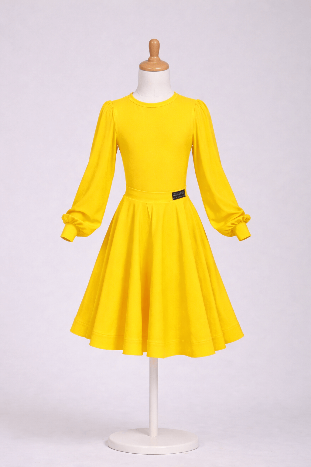 Yellow dress Juvenile ballroom competition dance set with bodysuit and knee-length 360 circle skirt in Yellow  WDSF approved, suitable for Latin and Standard
