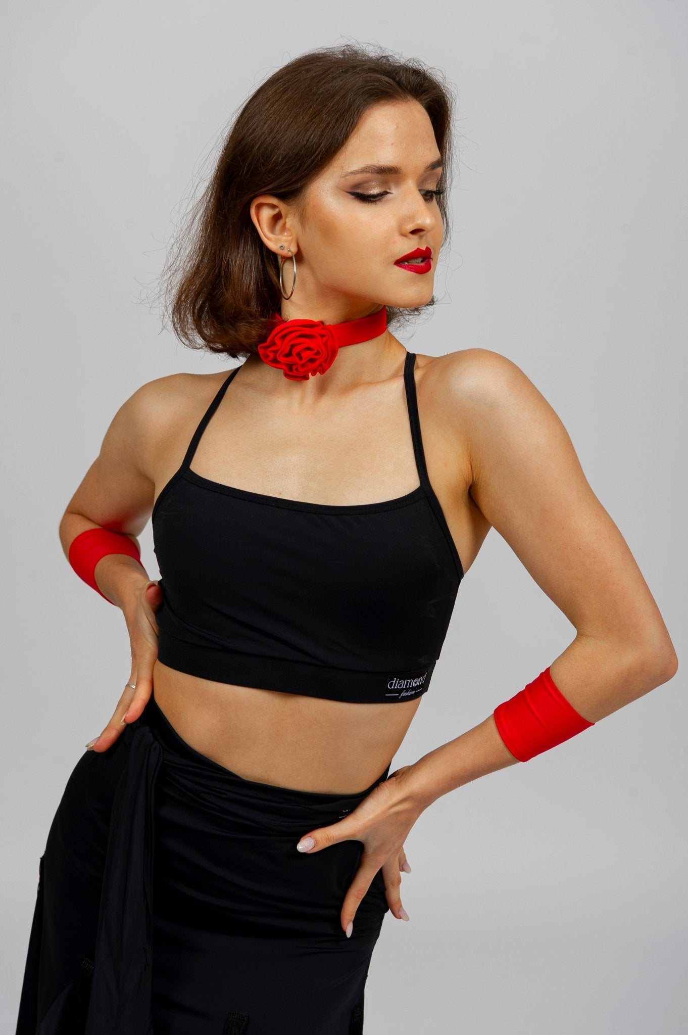 Latin & Ballroom Dance Choker with Elegant Flower | Diamond Fashion sporta deju apģērbs – Accessories | Diamond Fashion SIA