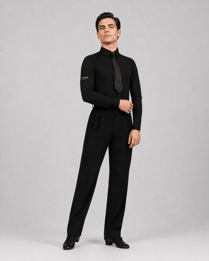 Men’s Black Ballroom Dance Training Shirt Bodysuit with Tie M001 | Diamond Fashion sporta deju apģērbs – competition SETs | Diamond Fashion SIA