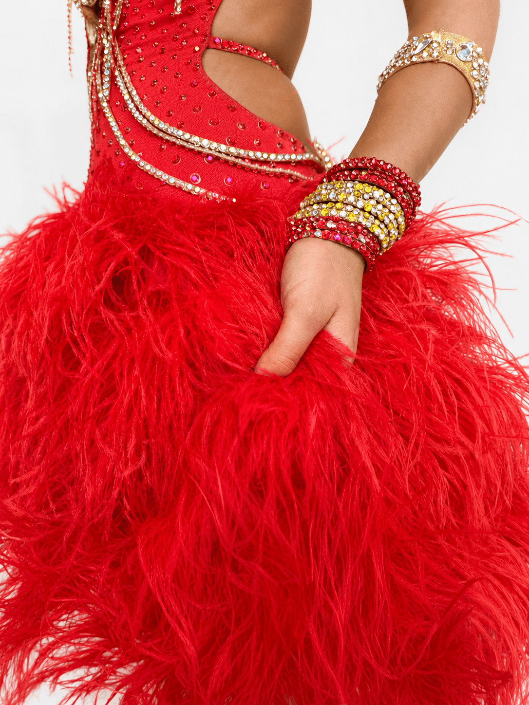 Preloved Junior II Latin Competition Dress – Red & Gold sporta deju apģērbs – Dress | Diamond Fashion SIA