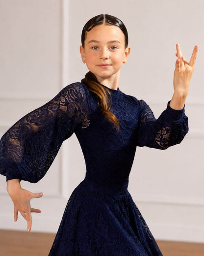 Premium Juvenile Ballroom & Latin Lace Competition Set | Blue sporta deju apģērbs – competition SETs | Diamond Fashion SIA