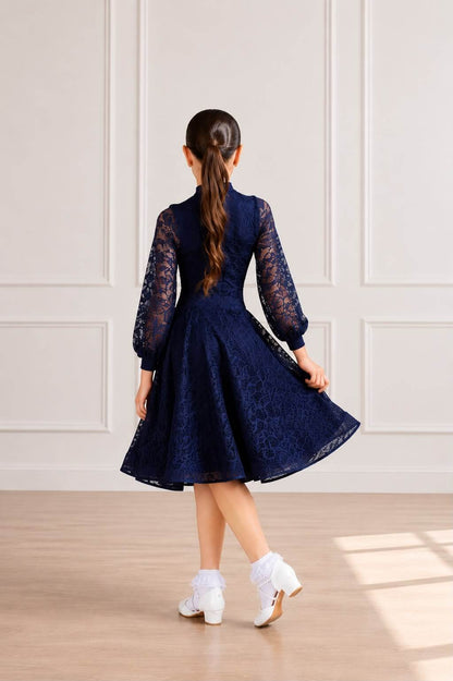 Premium Juvenile Ballroom & Latin Lace Competition Set | Blue sporta deju apģērbs – competition SETs | Diamond Fashion SIA