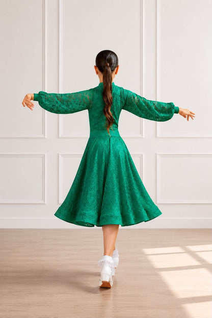 Premium Juvenile Ballroom & Latin Lace Competition Set | Green | Diamond Fashion sporta deju apģērbs – competition SETs | Diamond Fashion SIA