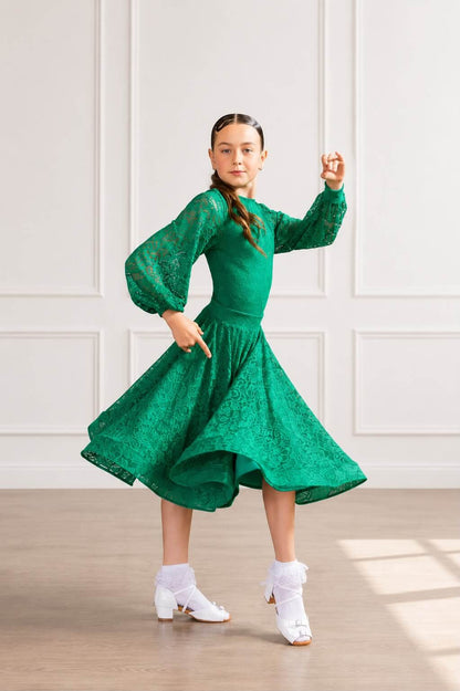 Premium Juvenile Ballroom & Latin Lace Competition Set | Green | Diamond Fashion sporta deju apģērbs – competition SETs | Diamond Fashion SIA