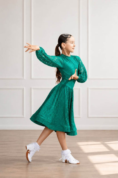 Premium Juvenile Ballroom & Latin Lace Competition Set | Green | Diamond Fashion sporta deju apģērbs – competition SETs | Diamond Fashion SIA