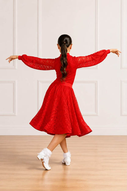 Premium Juvenile Ballroom & Latin Lace Competition Set | Red | Diamond Fashion sporta deju apģērbs – competition SETs | Diamond Fashion SIA