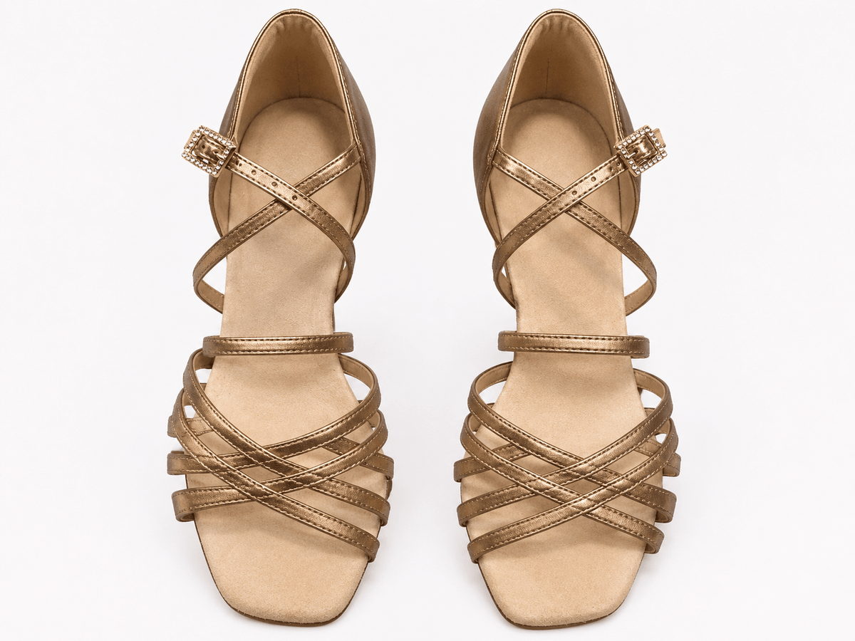 Premium Latin Dance Shoes Beige Bronze 6.5 cm Elegant Flared Heel sporta deju apģērbs – Dance Shoes / Latin Dance Shoes | Diamond Fashion SIA