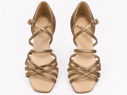 Premium Latin Dance Shoes Beige Bronze 6.5 cm Elegant Flared Heel sporta deju apģērbs – Dance Shoes / Latin Dance Shoes | Diamond Fashion SIA
