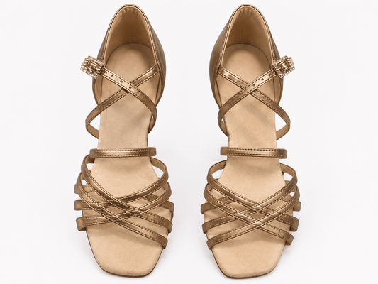 Premium Latin Dance Shoes Beige Bronze 6.5 cm Elegant Flared Heel sporta deju apģērbs – Dance Shoes / Latin Dance Shoes | Diamond Fashion SIA