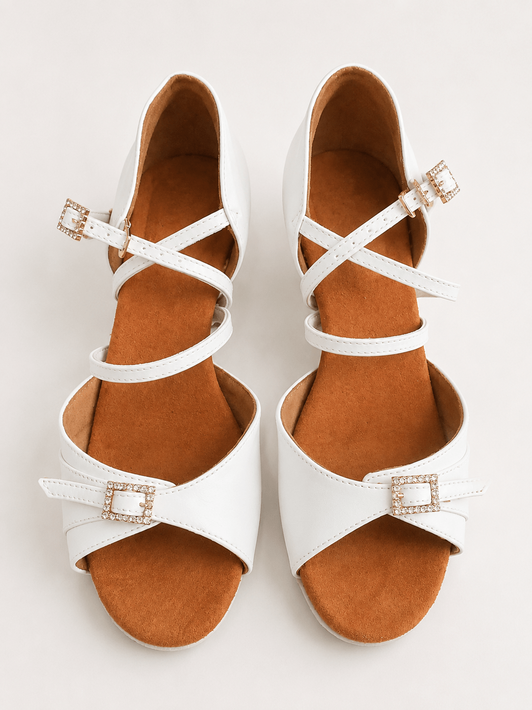 White Low Heel Ballroom Dance Shoes with Adjustable Width | Juvenile Competition Shoes sporta deju apģērbs – Kids’ Latin Ballroom Dance Shoes | Diamond Fashion SIA