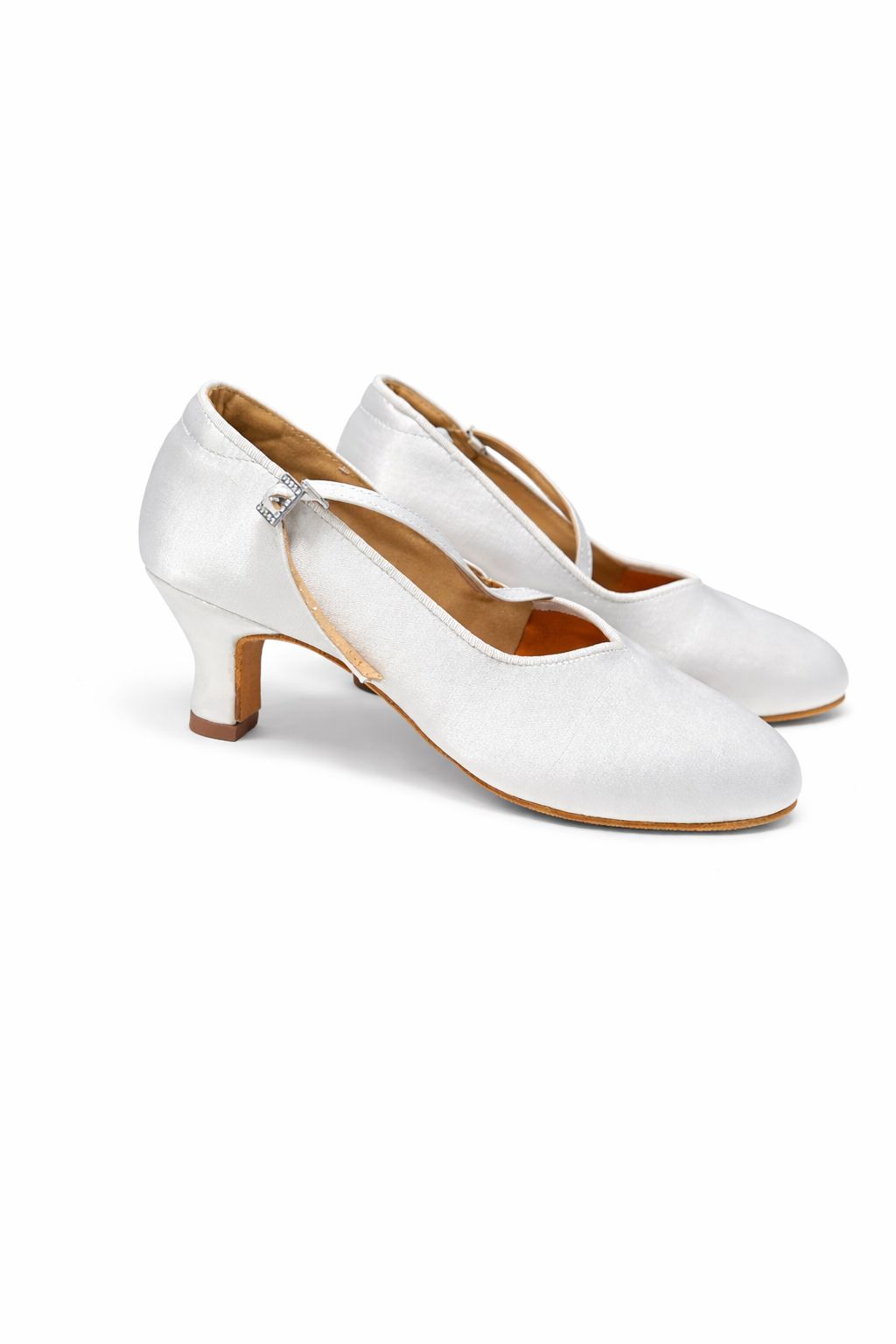 Standard ballroom dance shoes in white and brown with four point five centimeter heel
