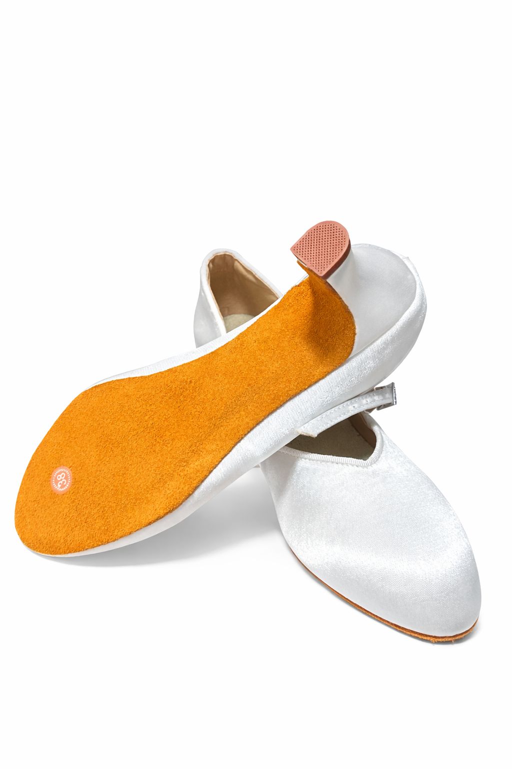 Standard ballroom dance shoes in white and brown with four point five centimeter heel